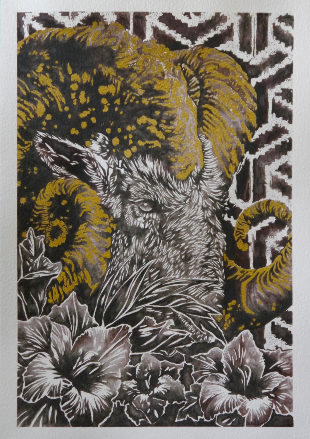 Golden Goat - Watercolor paint